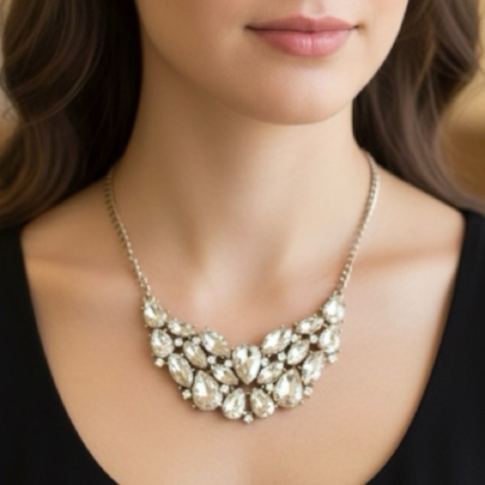 Necklace Crystal Statement Silver Chain HOCO Boho Glam Festival Chic Jewelry 🍭